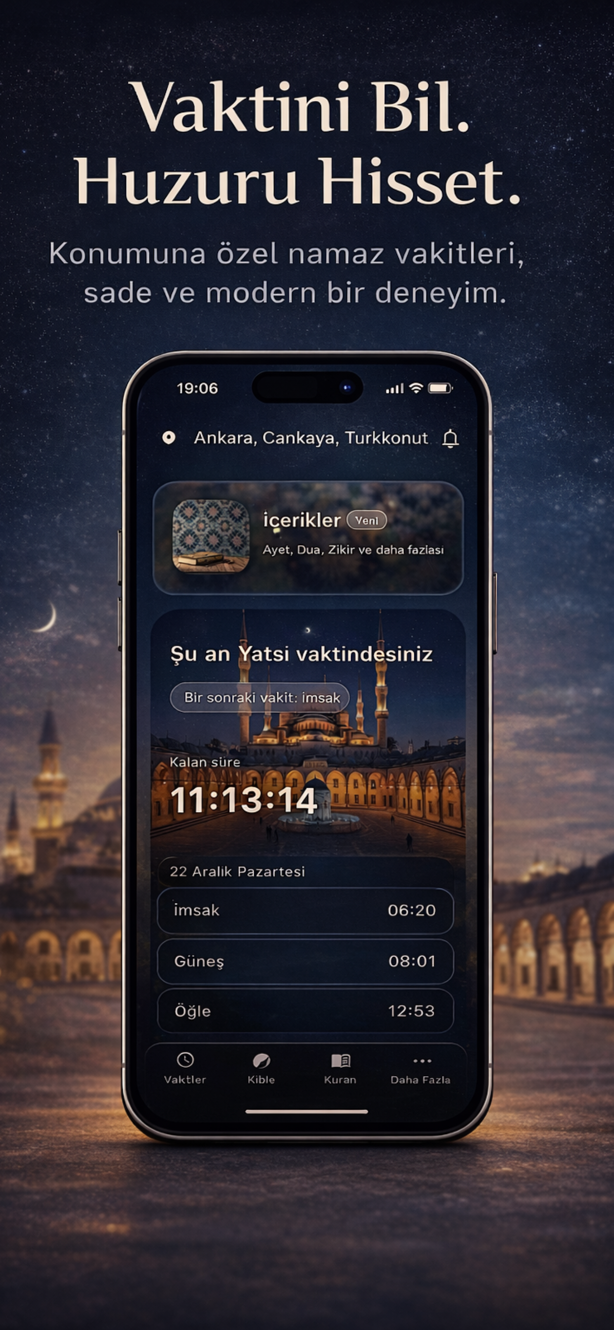 SecdeYolu Namaz Vakitleri Ekranı - Vaktini Bil, Huzuru Hisset